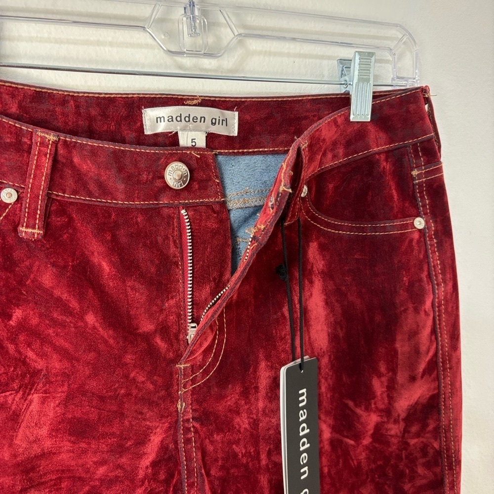Y2K Grunge Madden Girl Red Crushed Velvet Bootcut Pants Western Edgy Glam Sz 5 - Picture 6 of 10